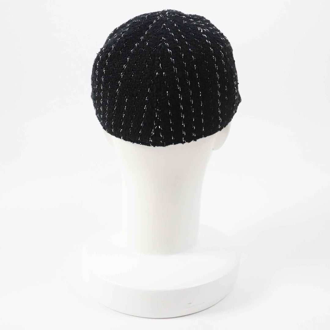 Excellent CHANEL Casquette Tweed with COCO Mark Black Silver cotton Women M 23P