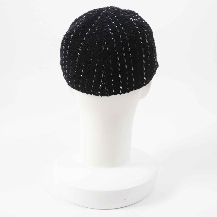 Excellent CHANEL Casquette Tweed with COCO Mark Black Silver cotton Women M 23P