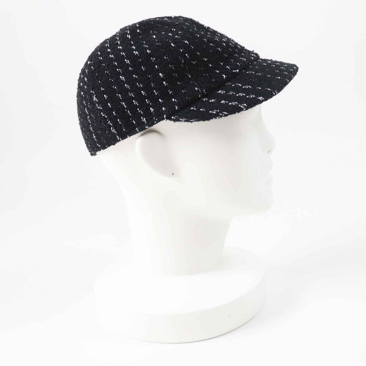 Excellent CHANEL Casquette Tweed with COCO Mark Black Silver cotton Women M 23P