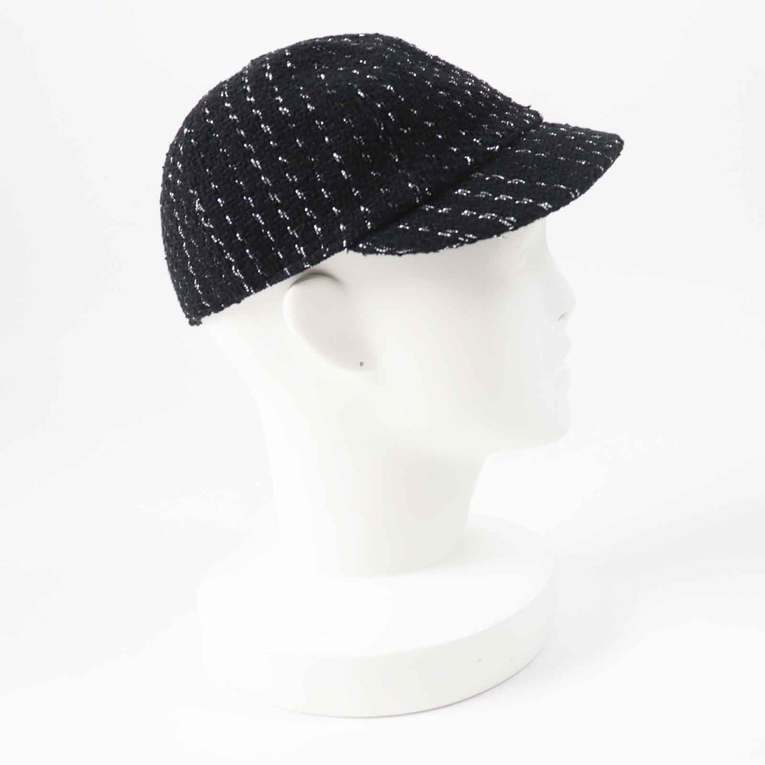 Excellent CHANEL Casquette Tweed with COCO Mark Black Silver cotton Women M 23P