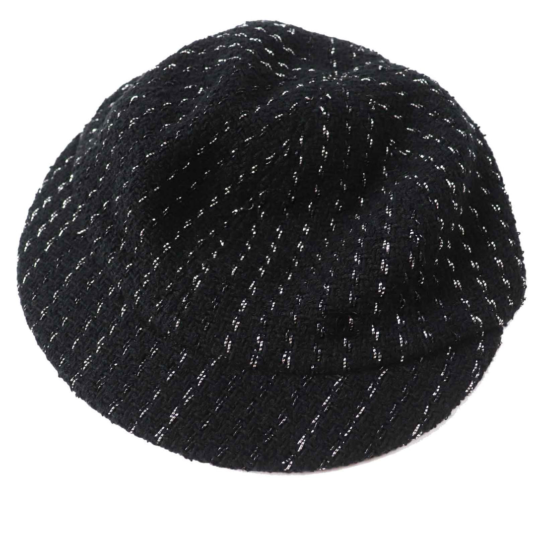 Excellent CHANEL Casquette Tweed with COCO Mark Black Silver cotton Women M 23P