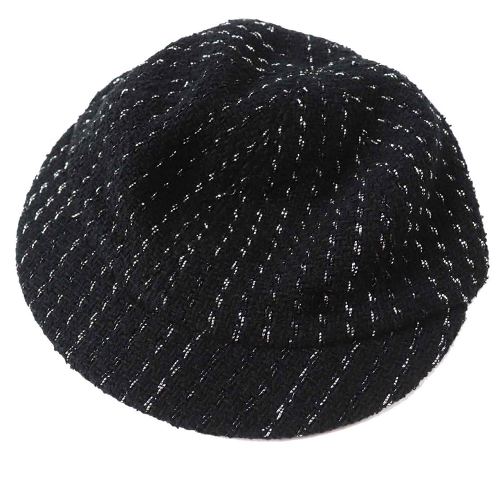 Excellent CHANEL Casquette Tweed with COCO Mark Black Silver cotton Women M 23P