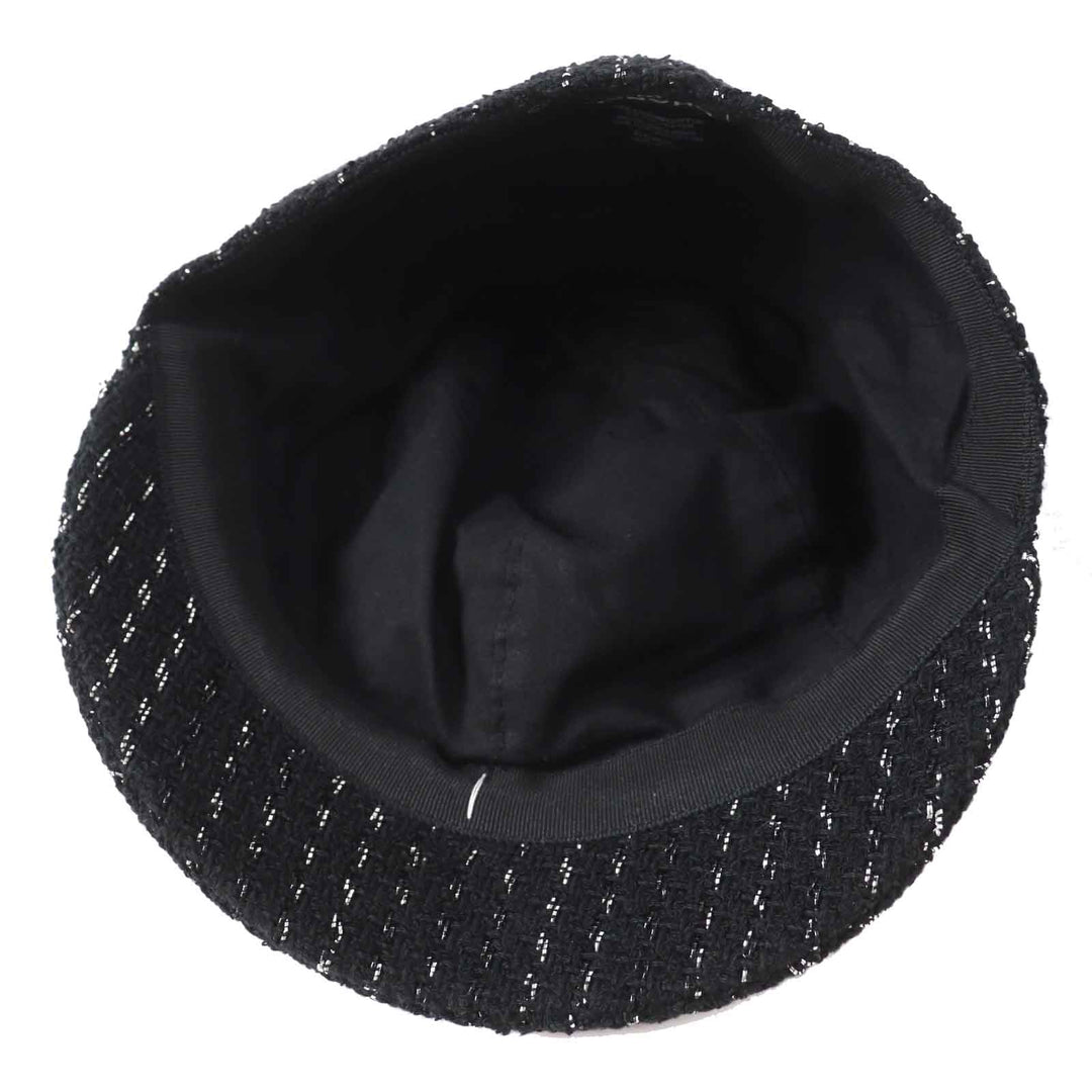 Excellent CHANEL Casquette Tweed with COCO Mark Black Silver cotton Women M 23P