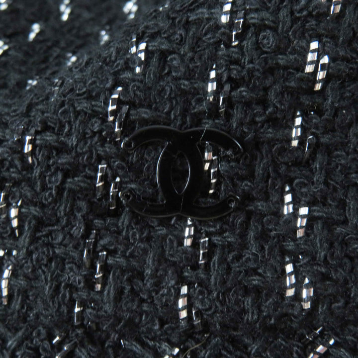Excellent CHANEL Casquette Tweed with COCO Mark Black Silver cotton Women M 23P