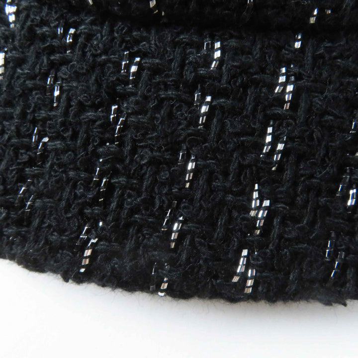 Excellent CHANEL Casquette Tweed with COCO Mark Black Silver cotton Women M 23P