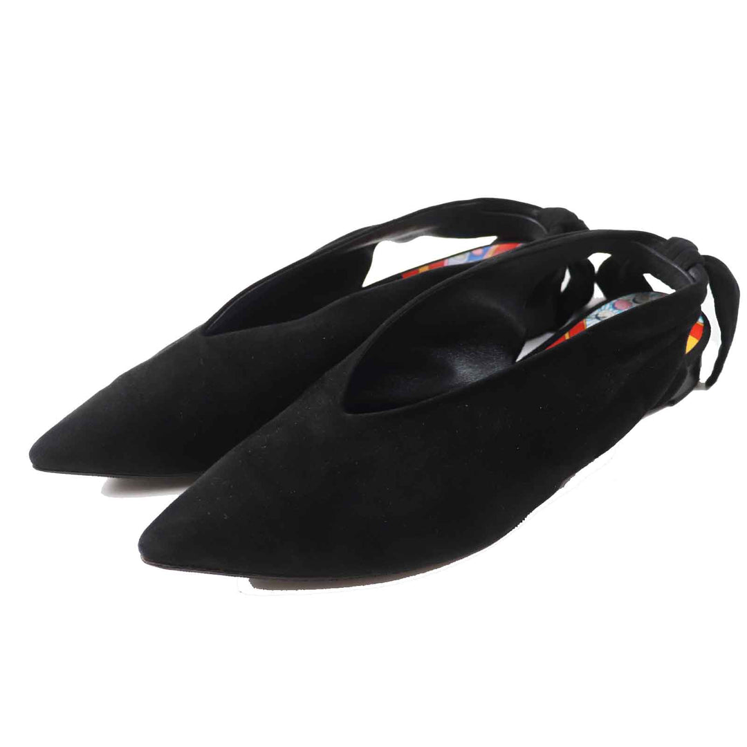 Great HERMES pumps Back ribbon pointed toe black Suede leather Women 36 221013Z