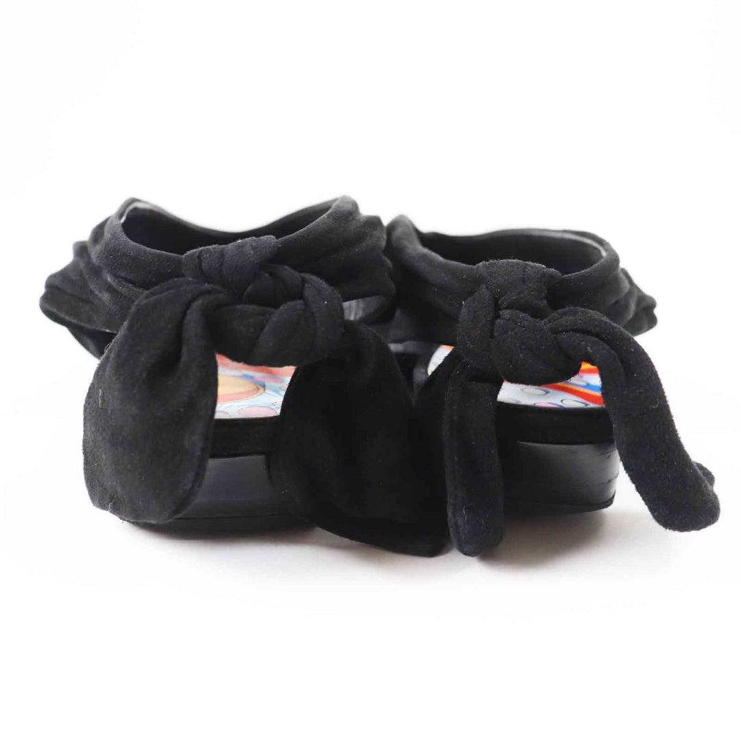 Great HERMES pumps Back ribbon pointed toe black Suede leather Women 36 221013Z