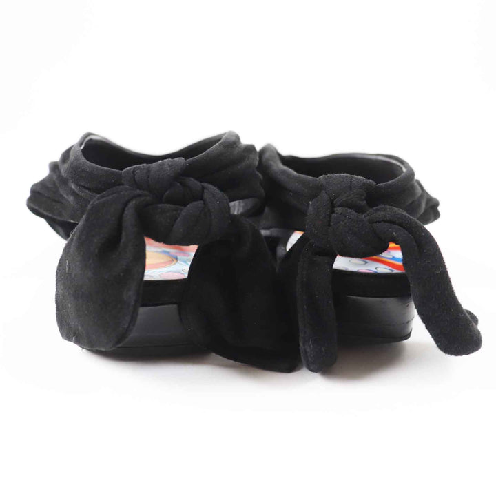 Great HERMES pumps Back ribbon pointed toe black Suede leather Women 36 221013Z