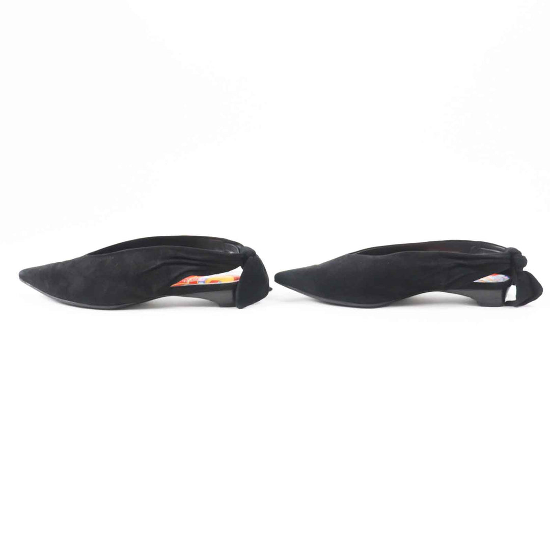 Great HERMES pumps Back ribbon pointed toe black Suede leather Women 36 221013Z