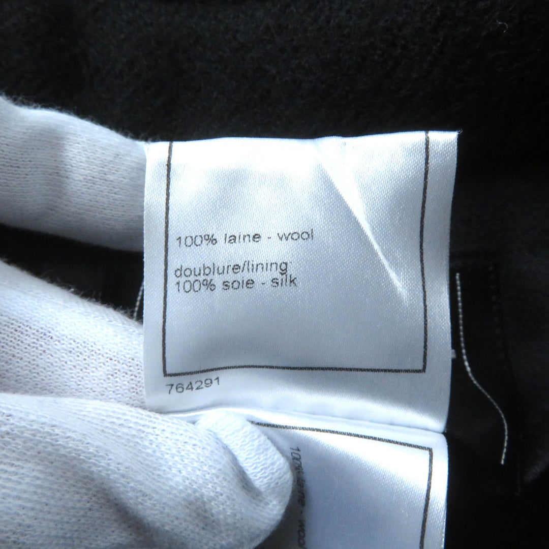 Excellent CHANEL coat With logo cut off black wool Women 36 P28956 06A