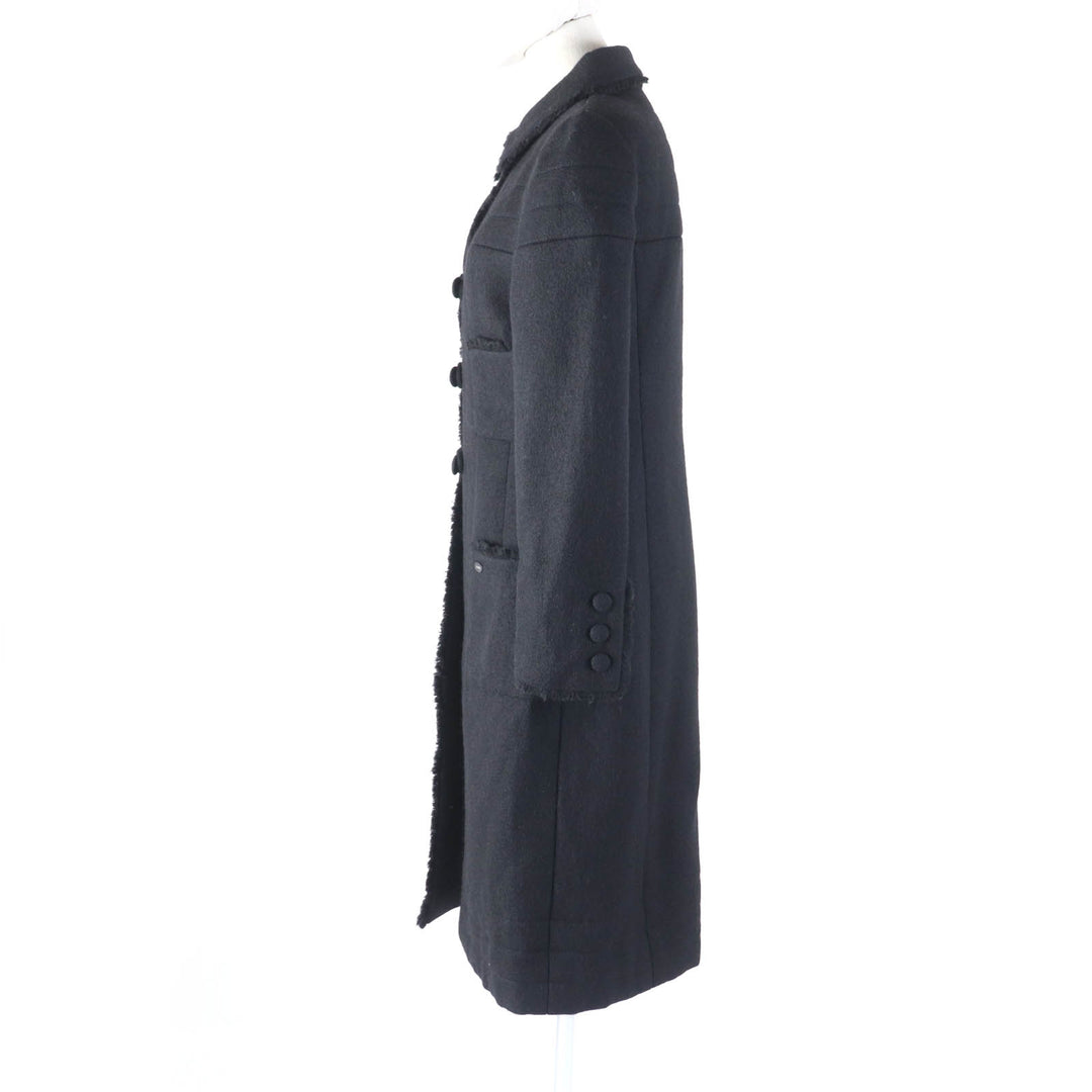 Excellent CHANEL coat With logo cut off black wool Women 36 P28956 06A