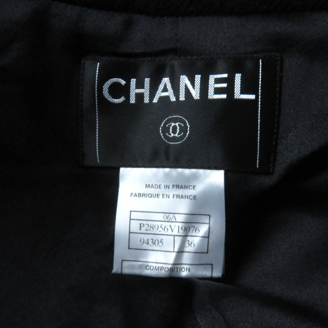 Excellent CHANEL coat With logo cut off black wool Women 36 P28956 06A