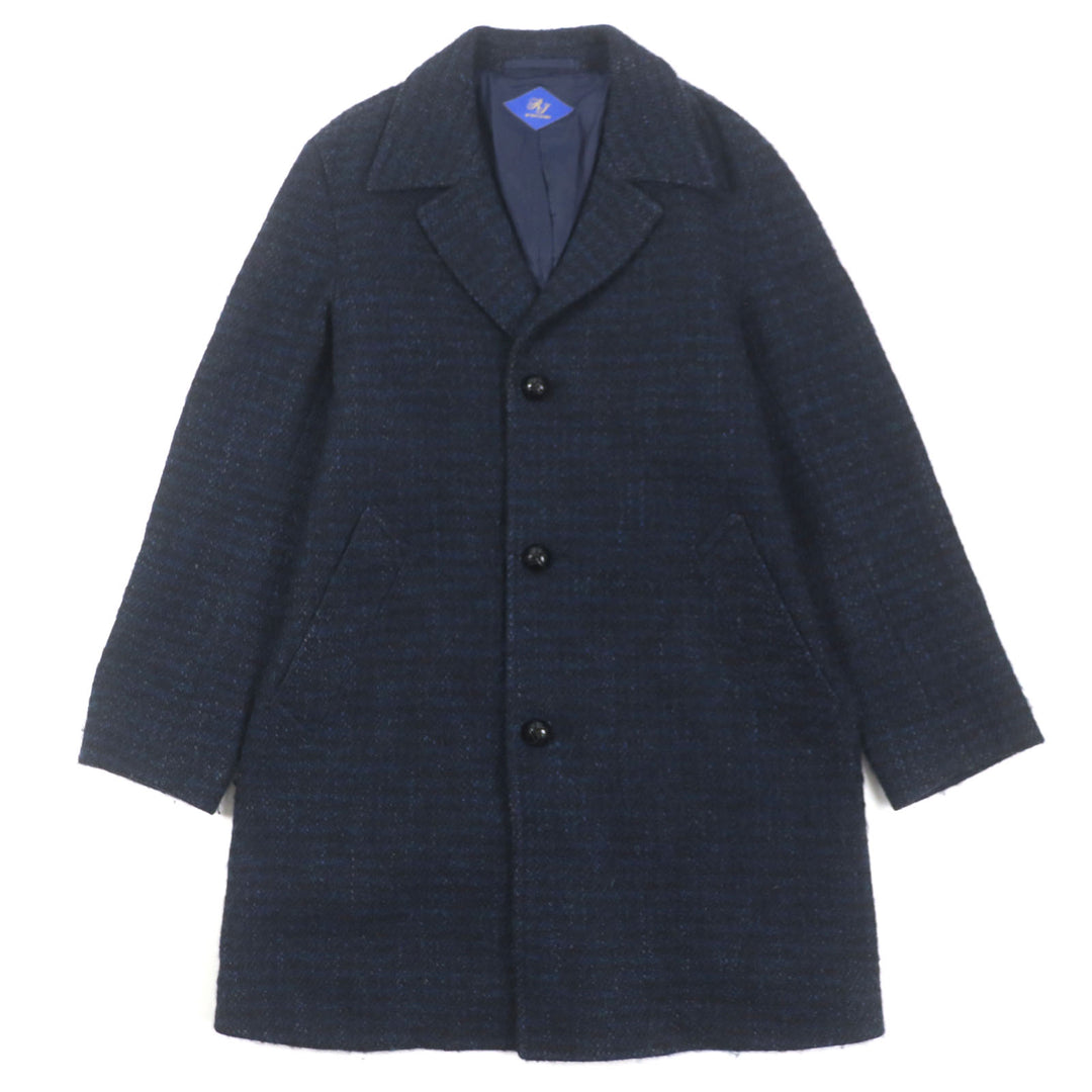 Excellent RING JACKET Chester coat Alpaca, mohair and silk blend Check pattern Walnut button Single Navy wool mens 42
