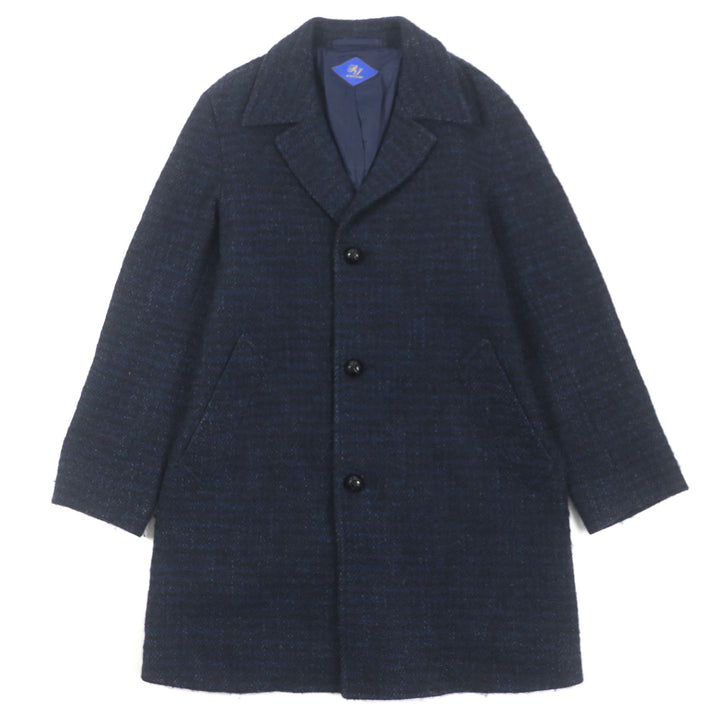 Excellent RING JACKET Chester coat Alpaca, mohair and silk blend Check pattern Walnut button Single Navy wool mens 42