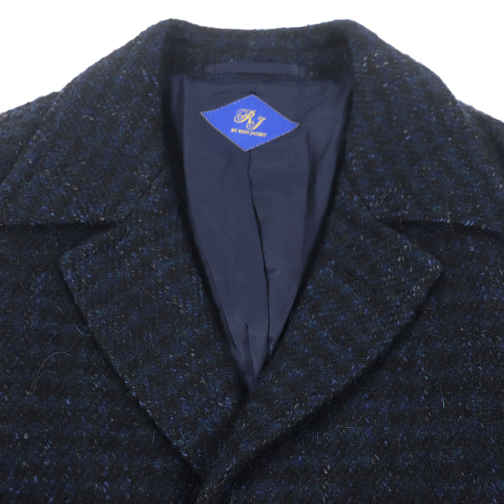 Excellent RING JACKET Chester coat Alpaca, mohair and silk blend Check pattern Walnut button Single Navy wool mens 42