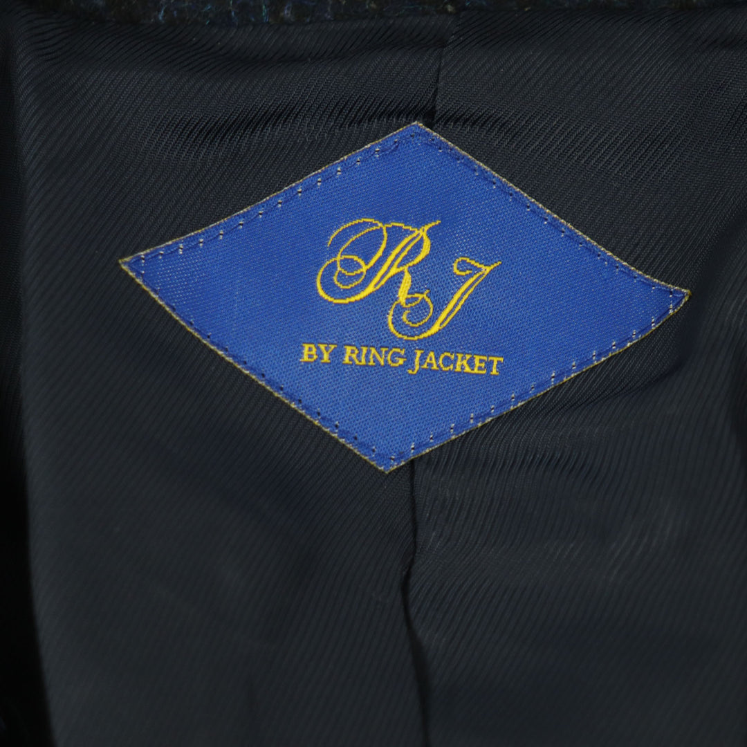 Excellent RING JACKET Chester coat Alpaca, mohair and silk blend Check pattern Walnut button Single Navy wool mens 42