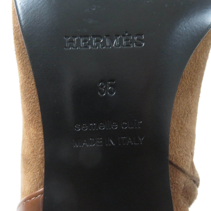 Excellent HERMES short boots attached Leather Sidezip Brown Suede leather Women 35 232082Z