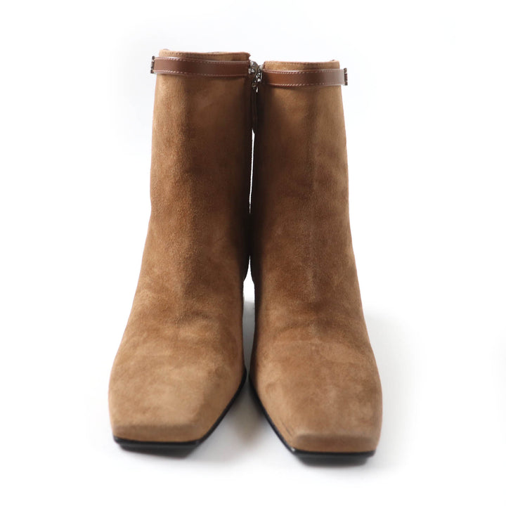 Excellent HERMES short boots attached Leather Sidezip Brown Suede leather Women 35 232082Z
