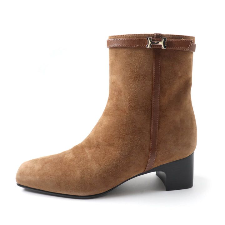 Excellent HERMES short boots attached Leather Sidezip Brown Suede leather Women 35 232082Z