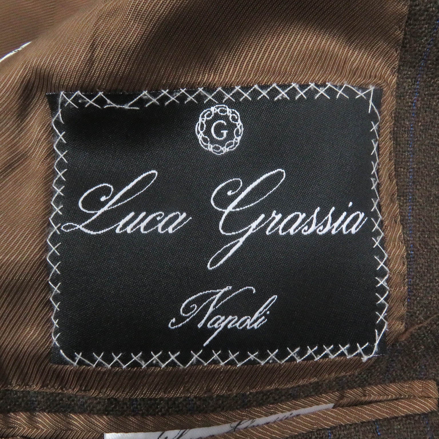 Excellent LUCA GRASSIA suit stripe single Brown wool mens 44