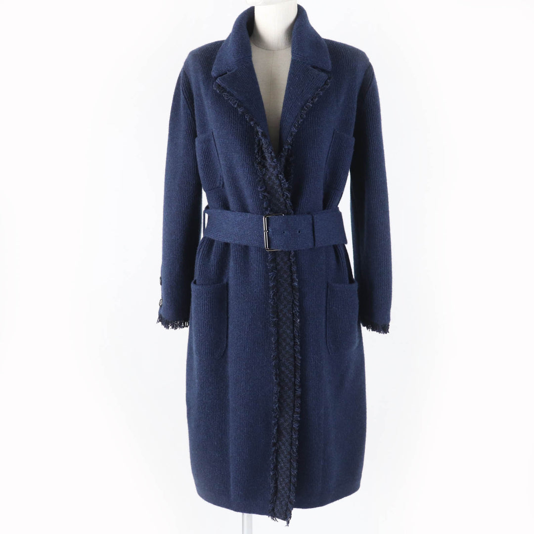 Pristine CHANEL coat GABRIELLE COCO belted knit Navy cashmere Women 40 17B P57290K07490
