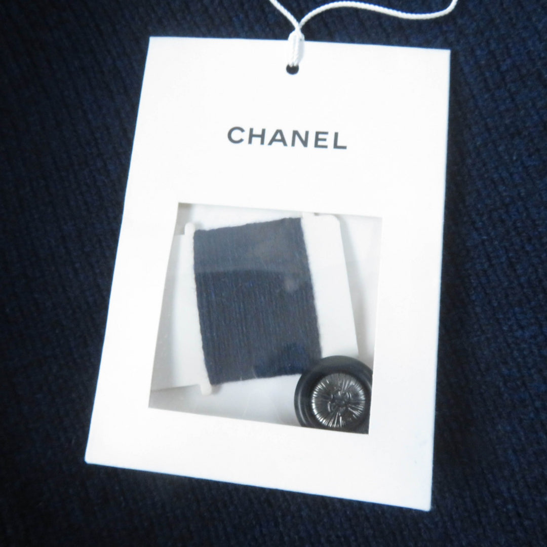 Pristine CHANEL coat GABRIELLE COCO belted knit Navy cashmere Women 40 17B