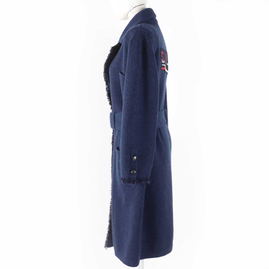 Pristine CHANEL coat GABRIELLE COCO belted knit Navy cashmere Women 40 17B P57290K07490