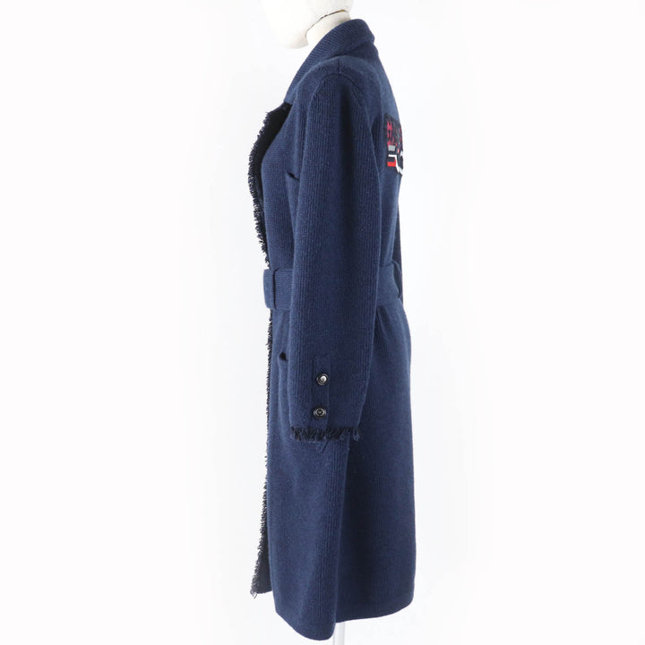 Pristine CHANEL coat GABRIELLE COCO belted knit Navy cashmere Women 40 17B P57290K07490