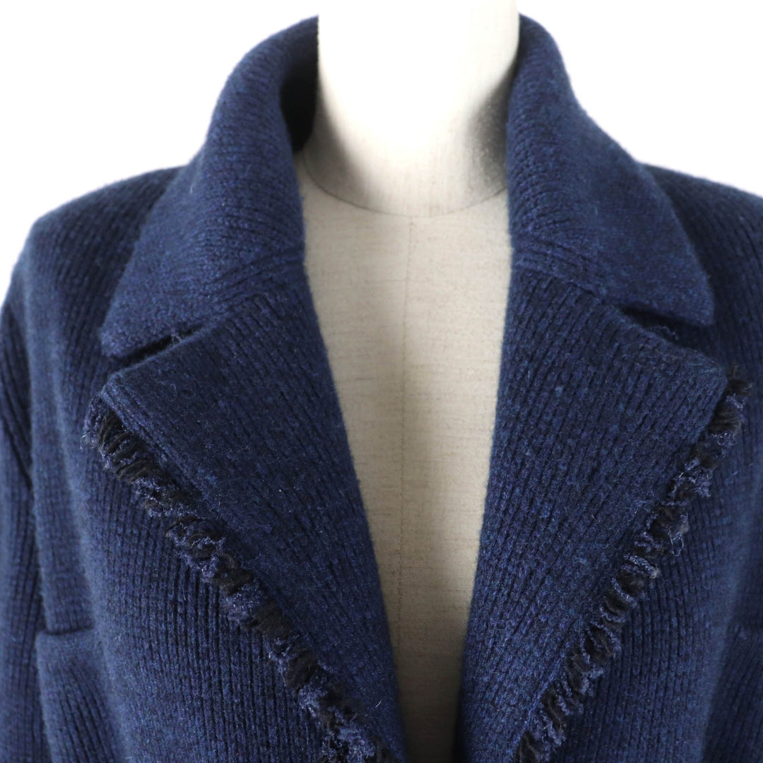 Pristine CHANEL coat GABRIELLE COCO belted knit Navy cashmere Women 40 17B