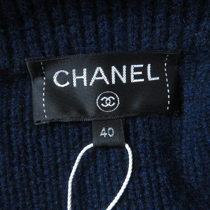 Pristine CHANEL coat GABRIELLE COCO belted knit Navy cashmere Women 40 17B P57290K07490