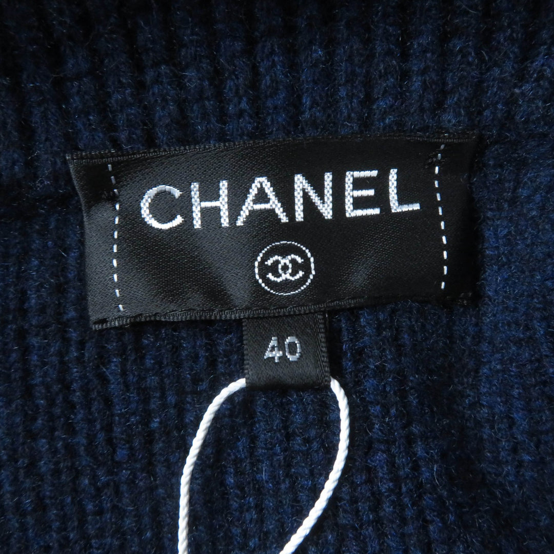 Pristine CHANEL coat GABRIELLE COCO belted knit Navy cashmere Women 40 17B