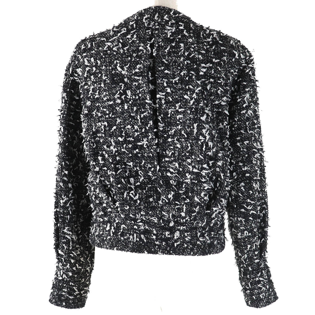 Excellent CHANEL Jacket COCO Mark Button Ribbon Tweed No Collar Zip Up Women 34 P62063