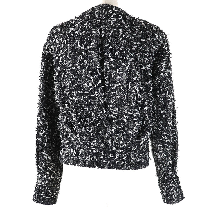 Excellent CHANEL Jacket COCO Mark Button Ribbon Tweed No Collar Zip Up Women 34 P62063