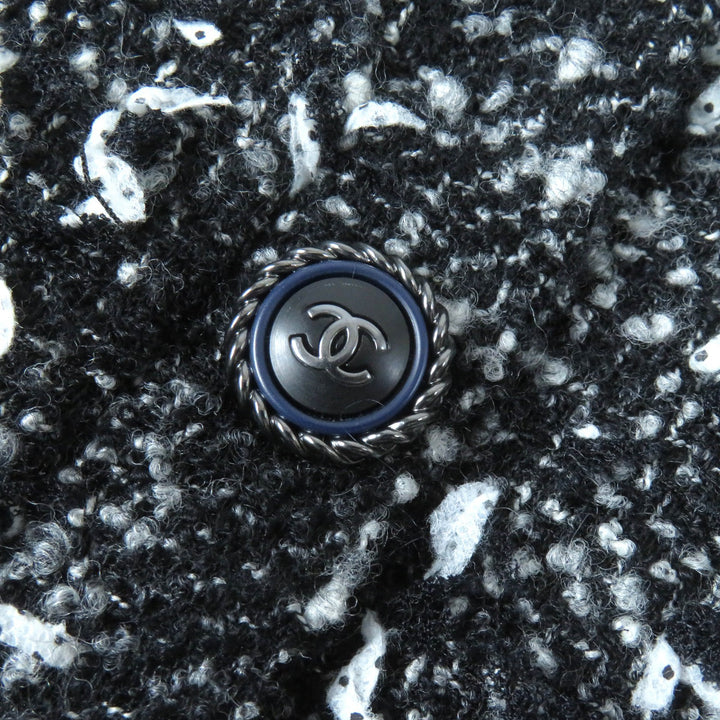 Excellent CHANEL Jacket COCO Mark Button Ribbon Tweed No Collar Zip Up Women 34 P62063