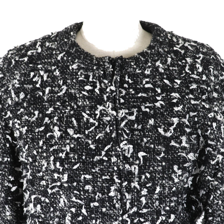 Excellent CHANEL Jacket COCO Mark Button Ribbon Tweed No Collar Zip Up Women 34 P62063