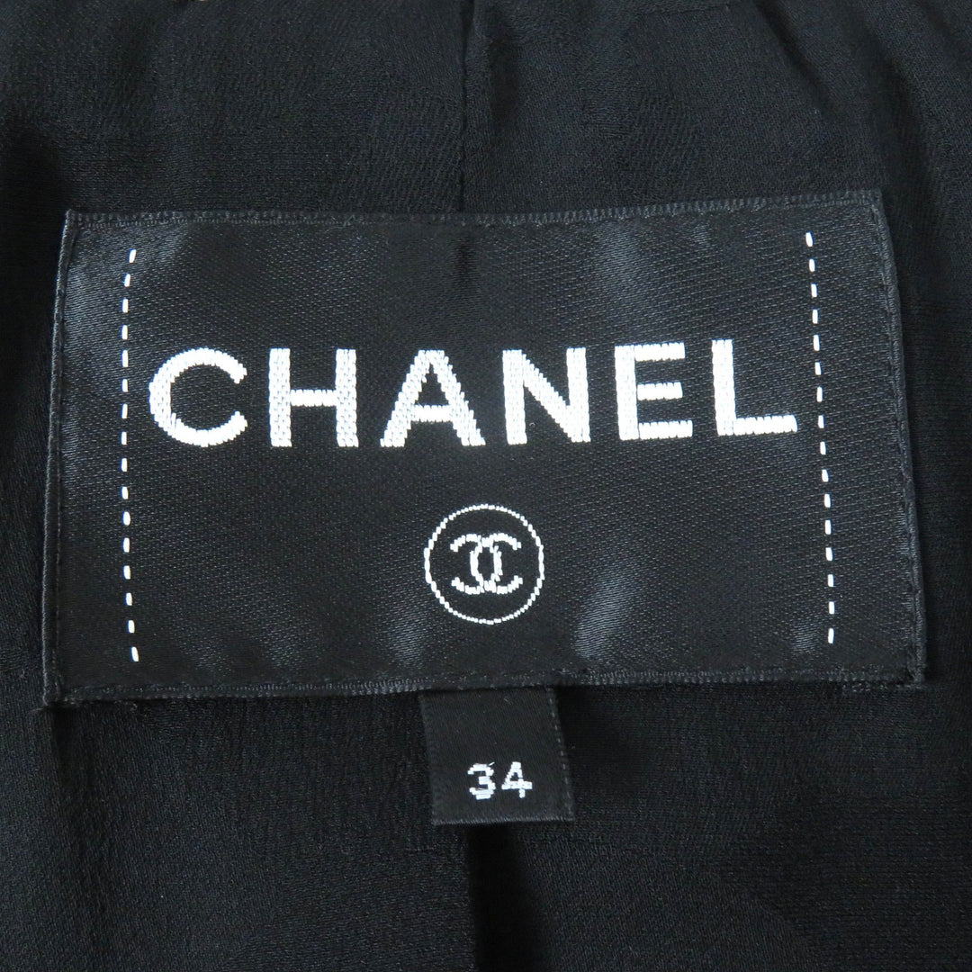 Excellent CHANEL Jacket COCO Mark Button Ribbon Tweed No Collar Zip Up Women 34 P62063