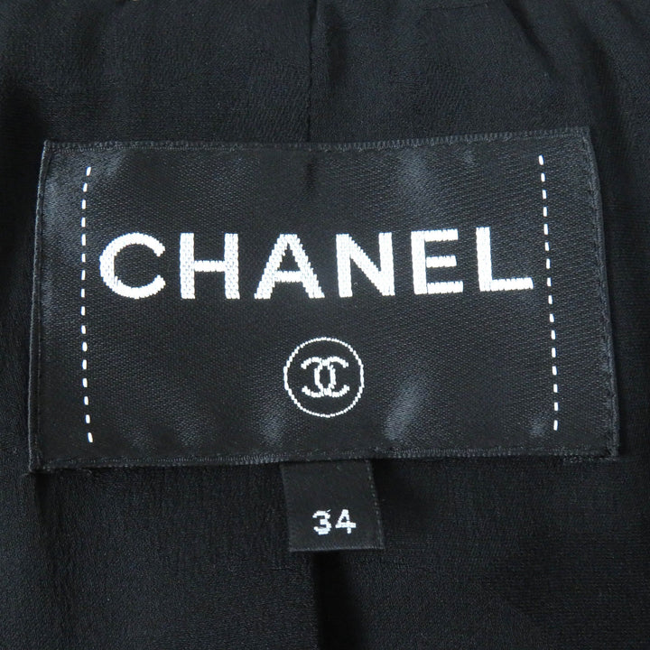 Excellent CHANEL Jacket COCO Mark Button Ribbon Tweed No Collar Zip Up Women 34 P62063