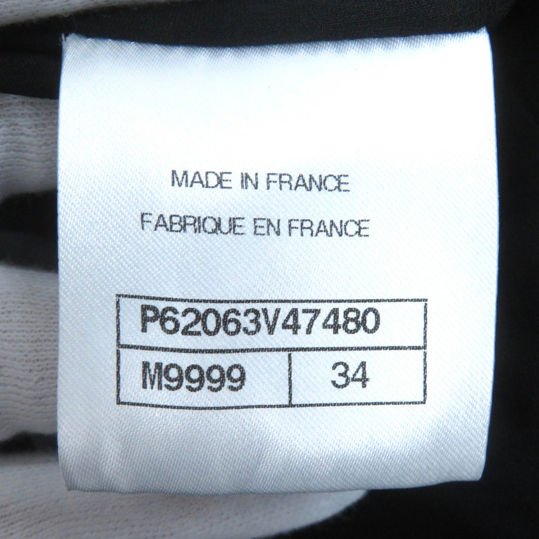 Excellent CHANEL Jacket COCO Mark Button Ribbon Tweed No Collar Zip Up 34 P62063