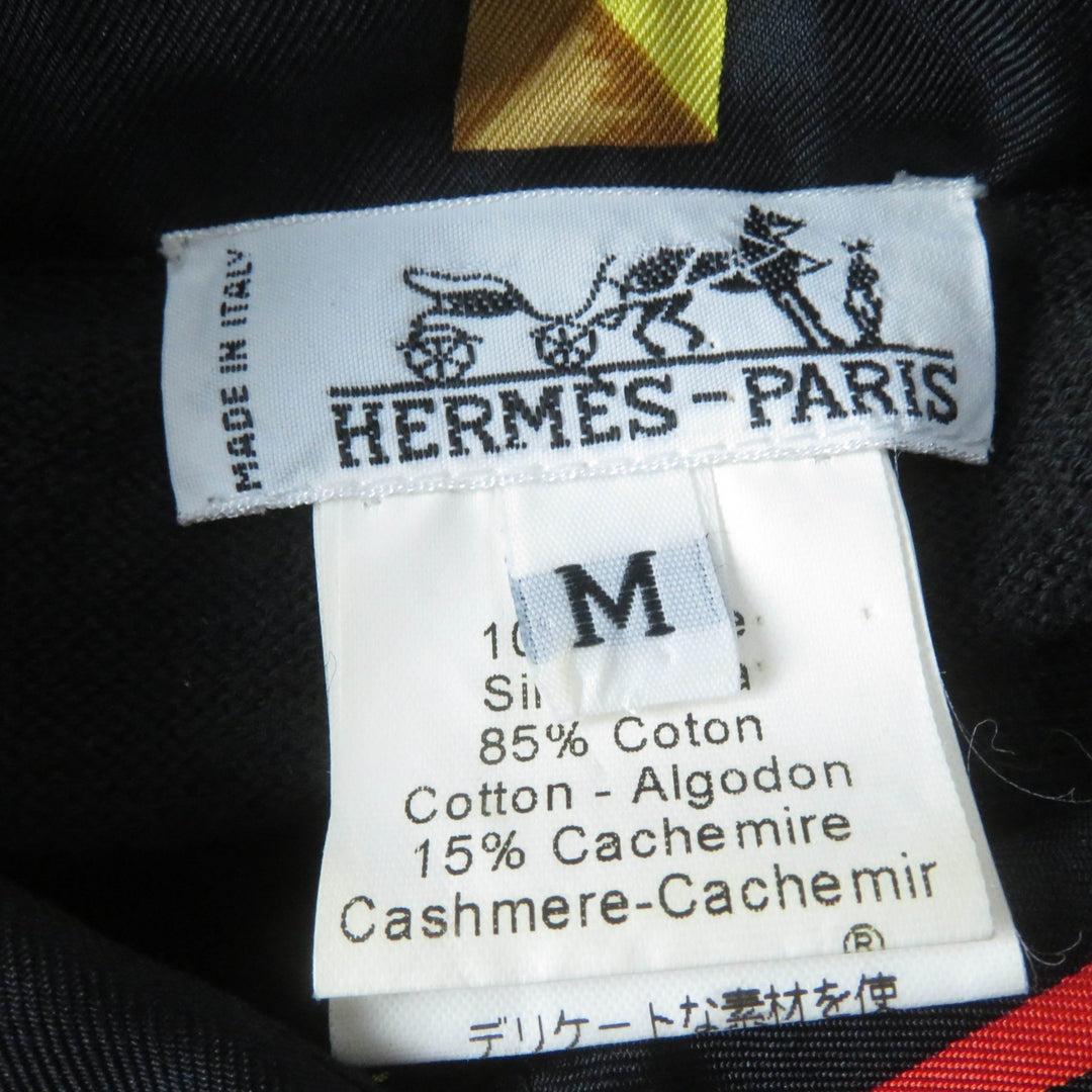 Great HERMES Long sleeve polo shirt LES CLES THE KEYS RARE black silk Women M