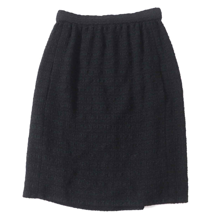 Excellent CHANEL skirt COCO Mark button with rhinestones Tweed black Women 36 21C P70024