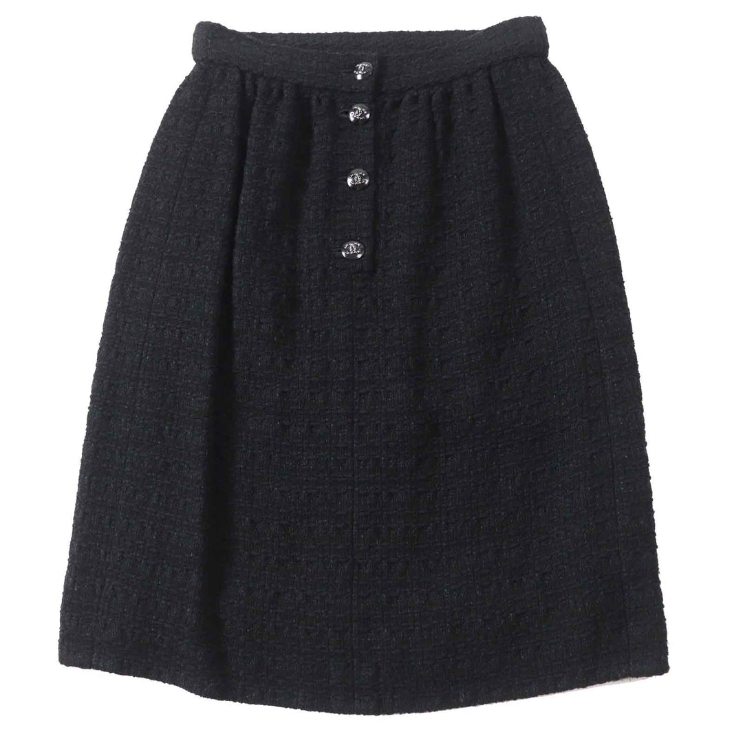 Excellent CHANEL skirt COCO Mark button with rhinestones Tweed black Women 36 21C P70024