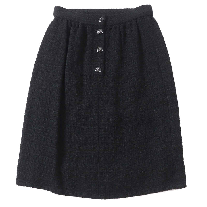 Excellent CHANEL skirt COCO Mark button with rhinestones Tweed black Women 36 21C P70024