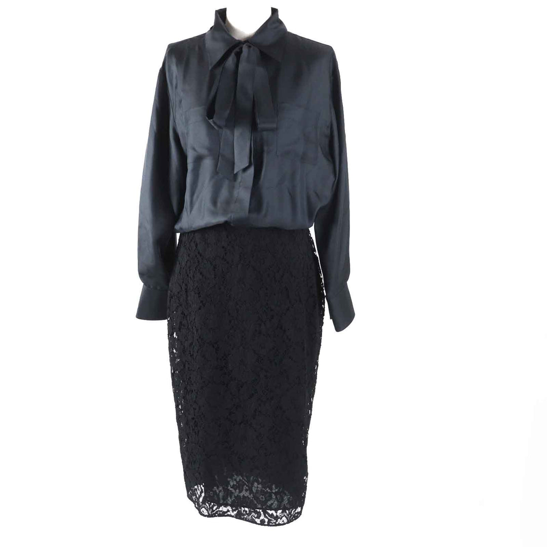 Excellent VALENTINO one piece Race Switching Docking black silk Women 44 WB3VAW906FR
