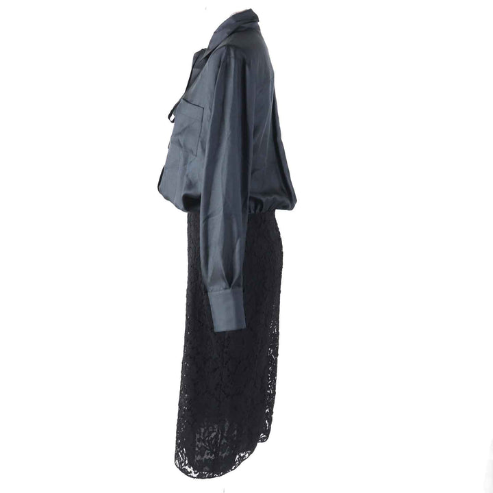 Excellent VALENTINO one piece Race Switching Docking black silk Women 44 WB3VAW906FR