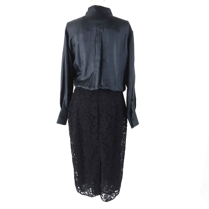 Excellent VALENTINO one piece Race Switching Docking black silk Women 44 WB3VAW906FR