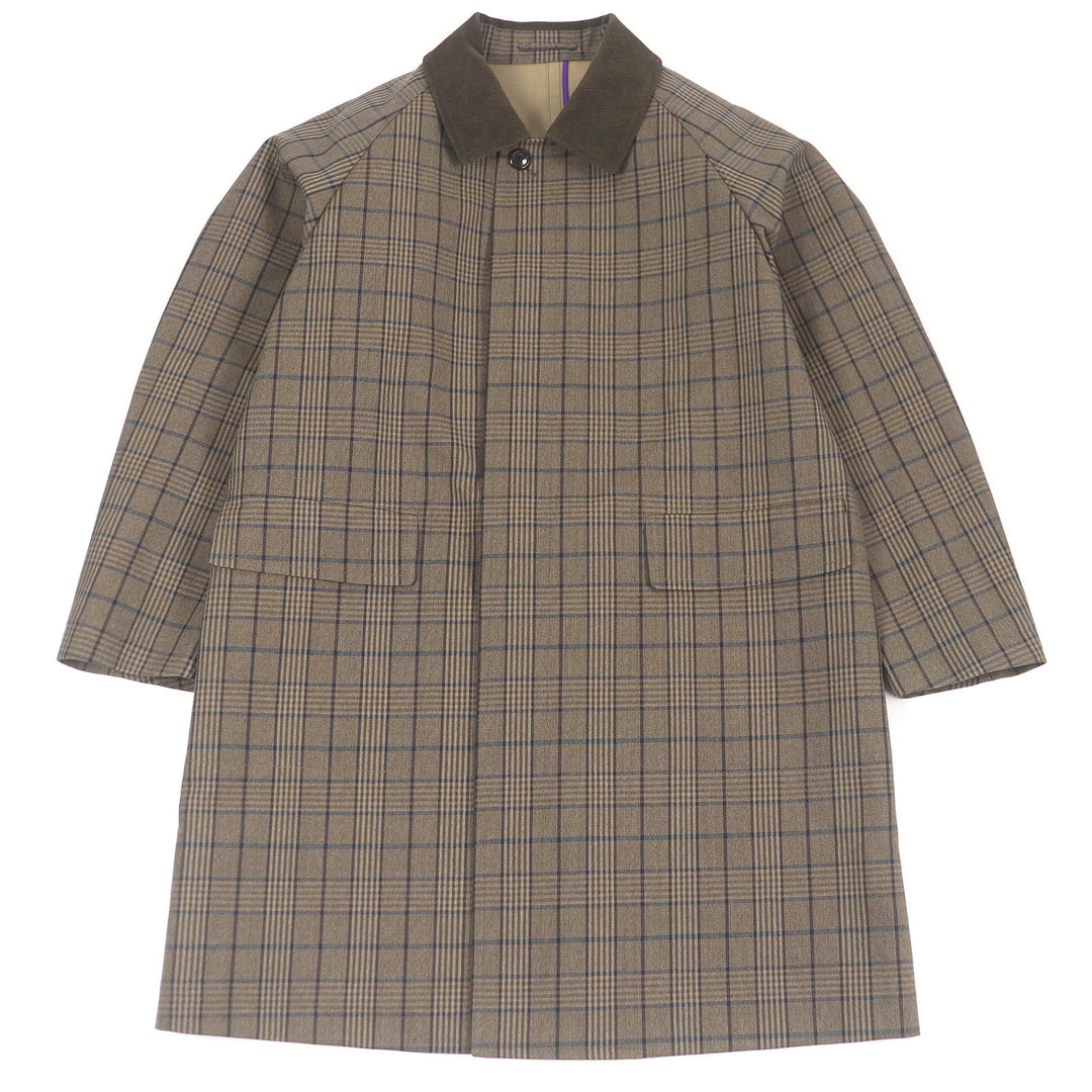 Excellent SANYOCOAT coat Check Pattern Corduroy Collar Fly Front Brown wool mens L