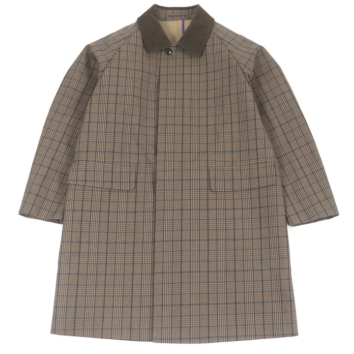 Excellent SANYOCOAT coat Check Pattern Corduroy Collar Fly Front Brown wool mens L