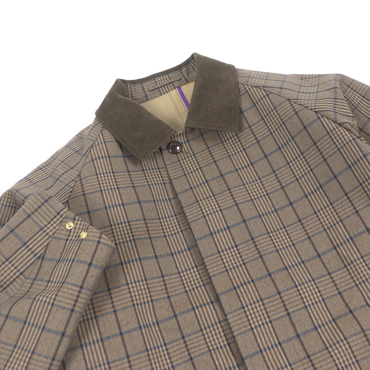 Excellent SANYOCOAT coat Check Pattern Corduroy Collar Fly Front Brown wool mens L
