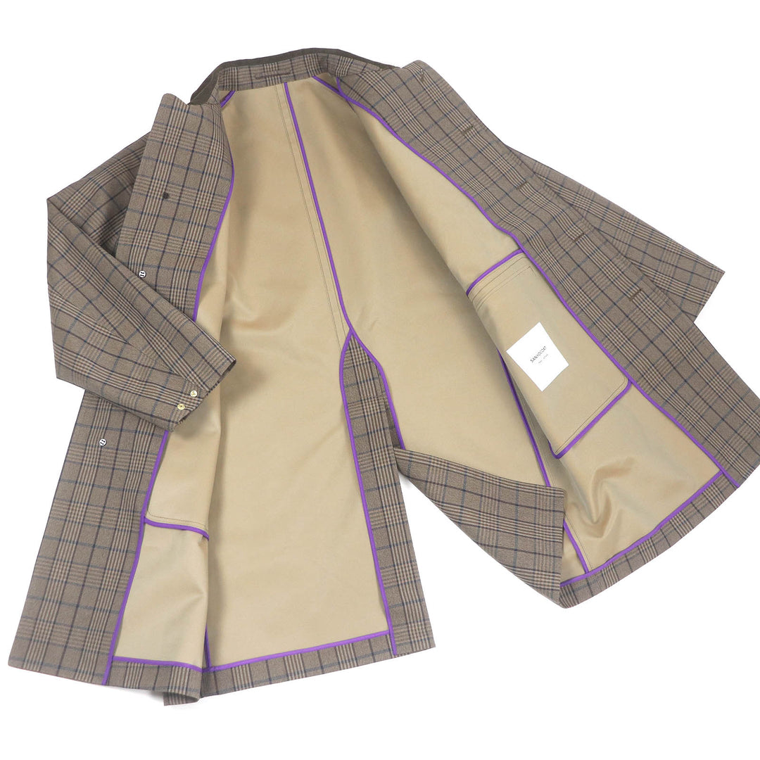 Excellent SANYOCOAT coat Check Pattern Corduroy Collar Fly Front Brown wool mens L