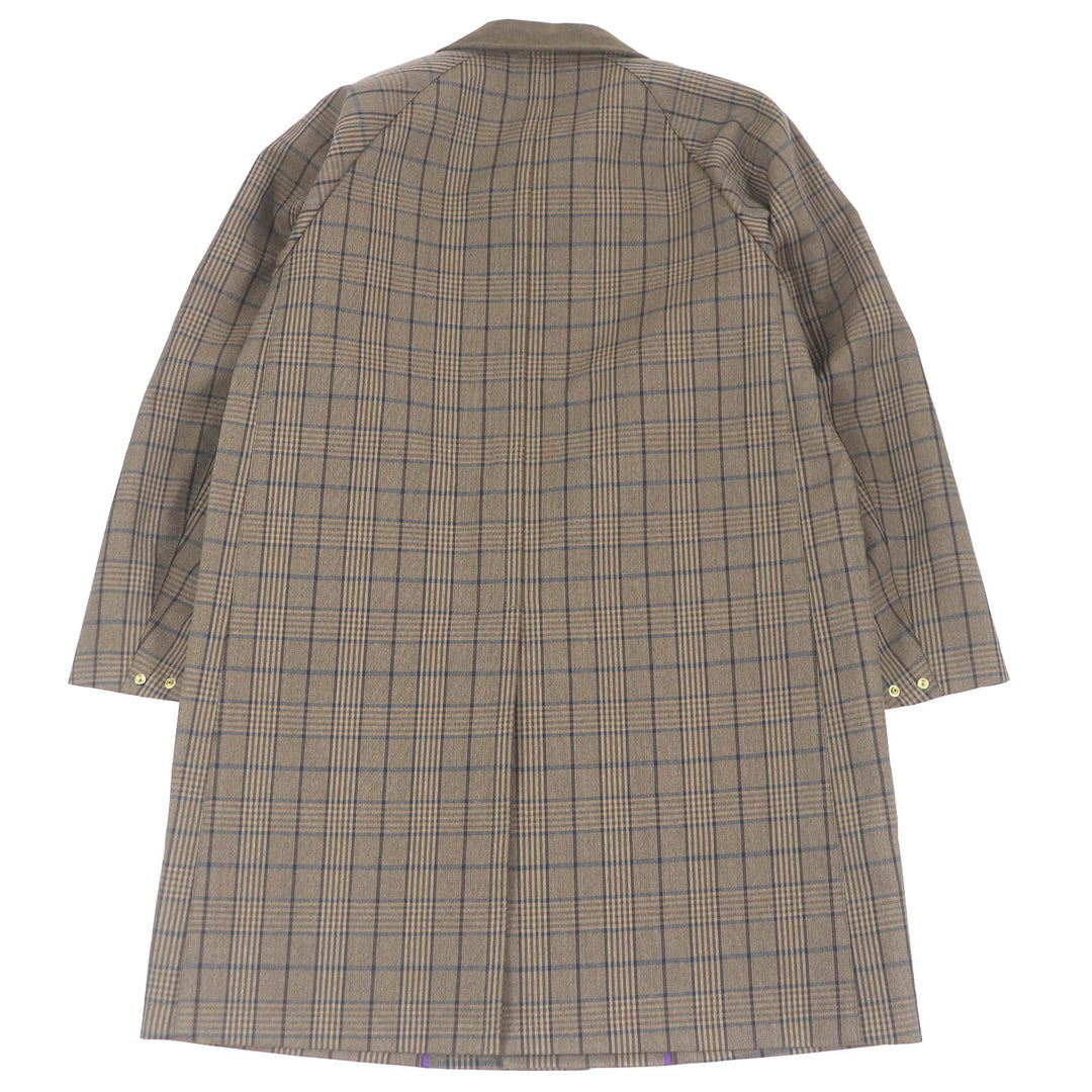Excellent SANYOCOAT coat Check Pattern Corduroy Collar Fly Front Brown wool mens L